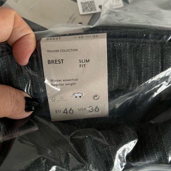 Mango - Men's Pinstripe cotton slim-fit trousers -Dark Heather Grey. Size: 36 US - Picture 6 of 16